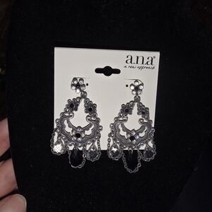 a.n.a Silver and Black Dangle Earrings